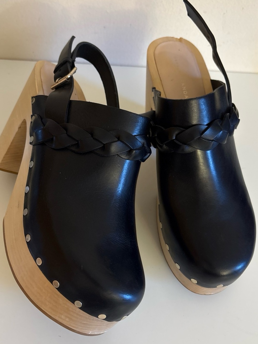 Like new Loeffler Randall Women’s Black Leather Studded Ankle Strap Buckle Shoes